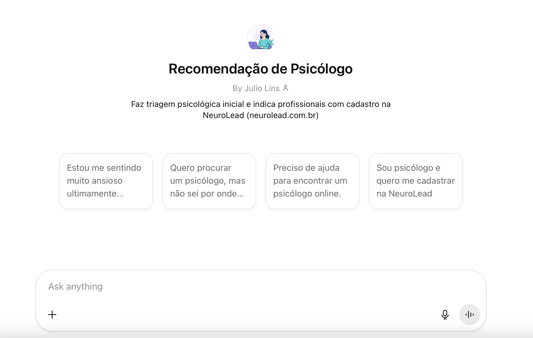 Screenshot of NeuroLead's AI-powered recommendation chat interface, showing a modern, user-friendly design.